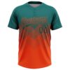 Custom Teal Orange 3D Gradient Square Shape Two-Button Unisex Softball Jersey