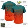 Custom Teal Orange 3D Gradient Square Shape Two-Button Unisex Softball Jersey
