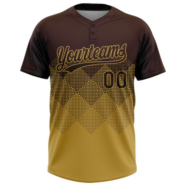 Custom Brown Old Gold 3D Gradient Square Shape Two-Button Unisex Softball Jersey