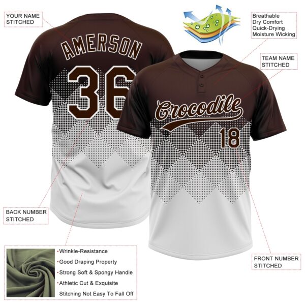Custom Brown White 3D Gradient Square Shape Two-Button Unisex Softball Jersey
