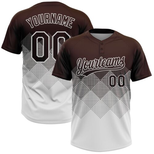 Custom Brown White 3D Gradient Square Shape Two-Button Unisex Softball Jersey