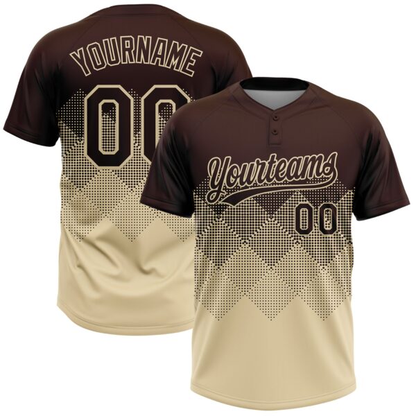 Custom Brown Cream 3D Gradient Square Shape Two-Button Unisex Softball Jersey