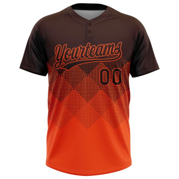 Custom Brown Orange 3D Gradient Square Shape Two-Button Unisex Softball Jersey