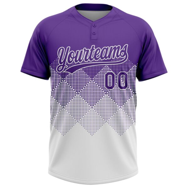 Custom Purple White 3D Gradient Square Shape Two-Button Unisex Softball Jersey