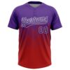 Custom Purple Red-White 3D Gradient Square Shape Two-Button Unisex Softball Jersey