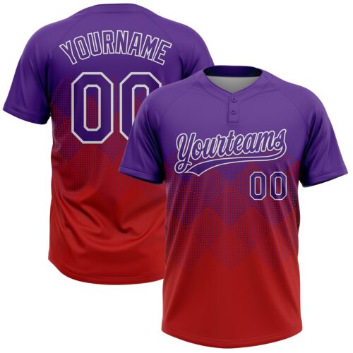 Softball1950 Custom Purple Red-White 3D Gradient Square Shape Two-Button Unisex Softball Jersey