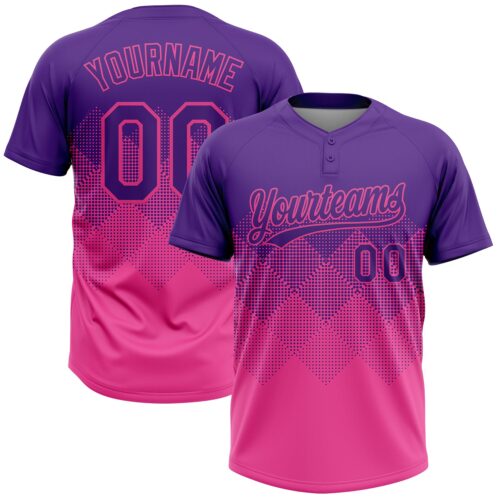 Softball1951 Custom Purple Pink 3D Gradient Square Shape Two-Button Unisex Softball Jersey