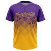 Custom Purple Gold 3D Gradient Square Shape Two-Button Unisex Softball Jersey