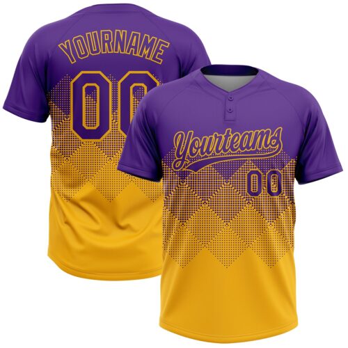 Softball1952 Custom Purple Gold 3D Gradient Square Shape Two-Button Unisex Softball Jersey