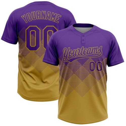 Softball1953 Custom Purple Old Gold 3D Gradient Square Shape Two-Button Unisex Softball Jersey