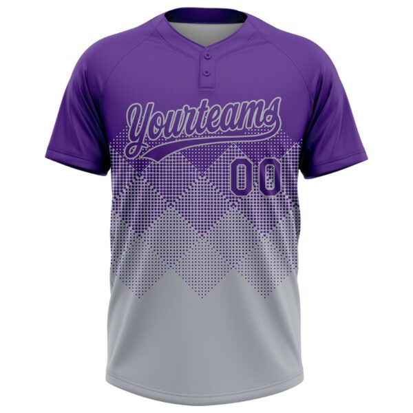 Custom Purple Gray 3D Gradient Square Shape Two-Button Unisex Softball Jersey