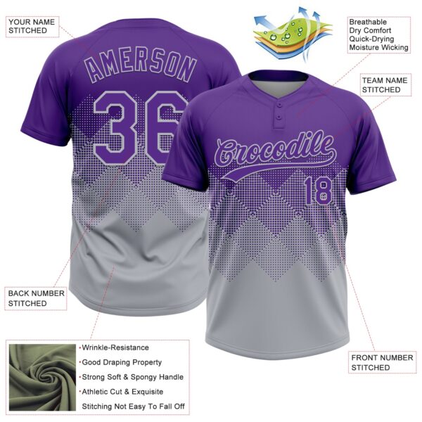 Custom Purple Gray 3D Gradient Square Shape Two-Button Unisex Softball Jersey