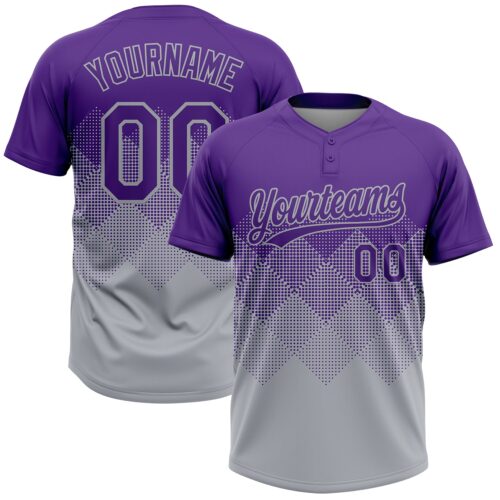 Softball1954 Custom Purple Gray 3D Gradient Square Shape Two-Button Unisex Softball Jersey