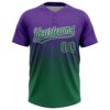 Custom Purple Kelly Green-White 3D Gradient Square Shape Two-Button Unisex Softball Jersey