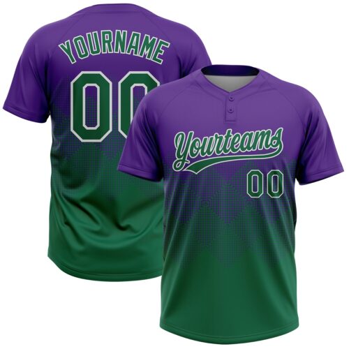 Softball1955 Custom Purple Kelly Green-White 3D Gradient Square Shape Two-Button Unisex Softball Jersey