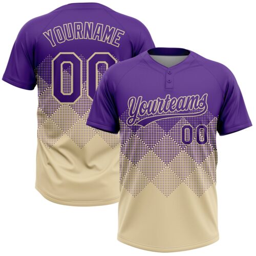 Softball1956 Custom Purple Cream 3D Gradient Square Shape Two-Button Unisex Softball Jersey