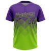 Custom Purple Neon Green 3D Gradient Square Shape Two-Button Unisex Softball Jersey