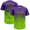 Custom Purple Neon Green 3D Gradient Square Shape Two-Button Unisex Softball Jersey