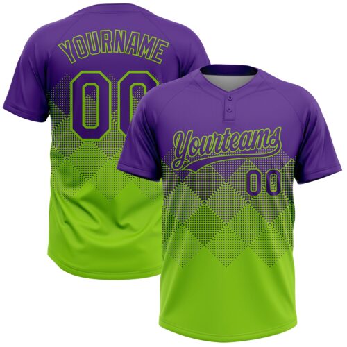 Softball1957 Custom Purple Neon Green 3D Gradient Square Shape Two-Button Unisex Softball Jersey