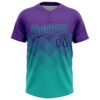 Custom Purple Aqua 3D Gradient Square Shape Two-Button Unisex Softball Jersey