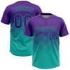 Custom Purple Aqua 3D Gradient Square Shape Two-Button Unisex Softball Jersey