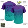 Custom Purple Aqua 3D Gradient Square Shape Two-Button Unisex Softball Jersey