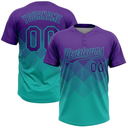 Softball1958 Custom Purple Aqua 3D Gradient Square Shape Two-Button Unisex Softball Jersey
