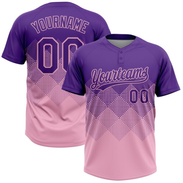 Custom Purple Light Pink 3D Gradient Square Shape Two-Button Unisex Softball Jersey