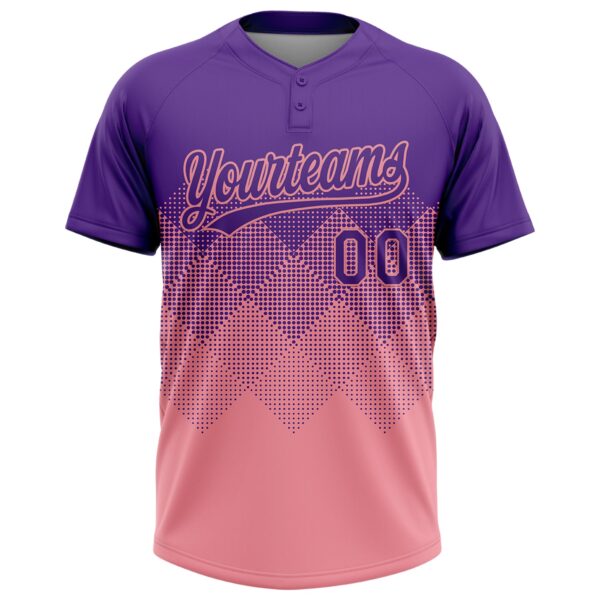Custom Purple Medium Pink 3D Gradient Square Shape Two-Button Unisex Softball Jersey