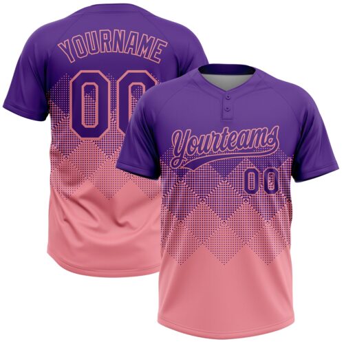 Softball1960 Custom Purple Medium Pink 3D Gradient Square Shape Two-Button Unisex Softball Jersey