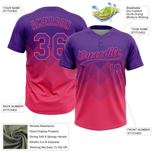 Custom Purple Neon Pink 3D Gradient Square Shape Two-Button Unisex Softball Jersey