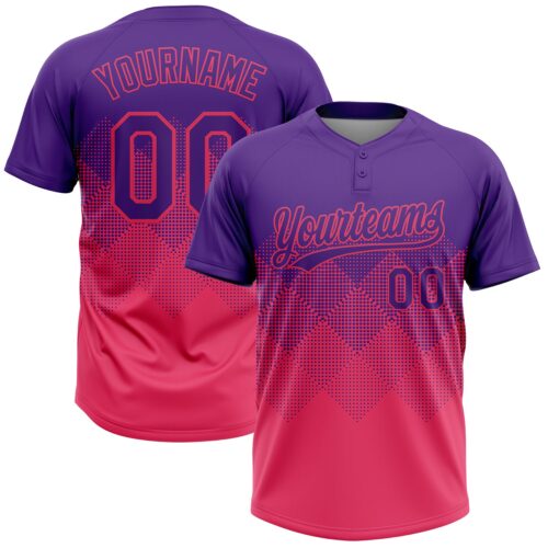 Softball1961 Custom Purple Neon Pink 3D Gradient Square Shape Two-Button Unisex Softball Jersey