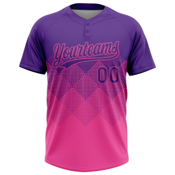 Custom Purple Pink 3D Gradient Square Shape Two-Button Unisex Softball Jersey