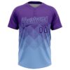 Custom Purple Light Blue 3D Gradient Square Shape Two-Button Unisex Softball Jersey