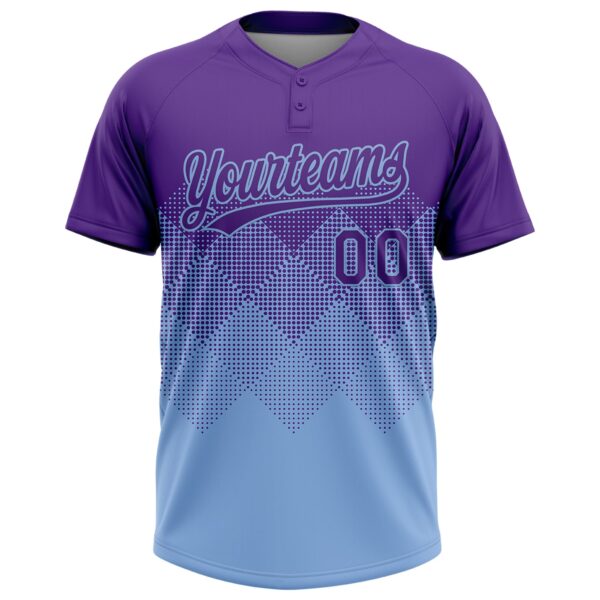 Custom Purple Light Blue 3D Gradient Square Shape Two-Button Unisex Softball Jersey