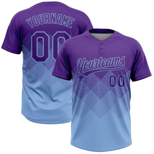 Softball1963 Custom Purple Light Blue 3D Gradient Square Shape Two-Button Unisex Softball Jersey