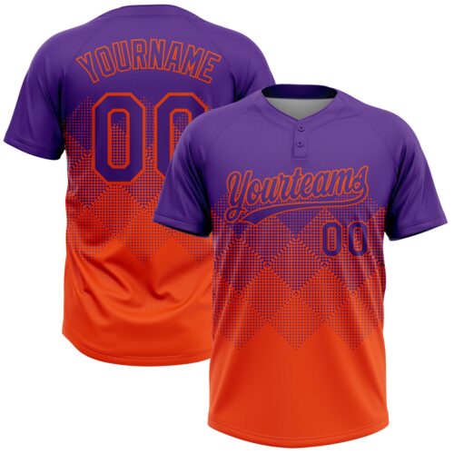 Softball1964 Custom Purple Orange 3D Gradient Square Shape Two-Button Unisex Softball Jersey