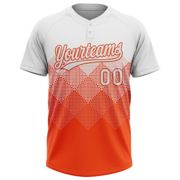 Custom White Orange 3D Gradient Square Shape Two-Button Unisex Softball Jersey