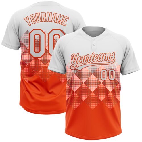 Softball1965 Custom White Orange 3D Gradient Square Shape Two-Button Unisex Softball Jersey