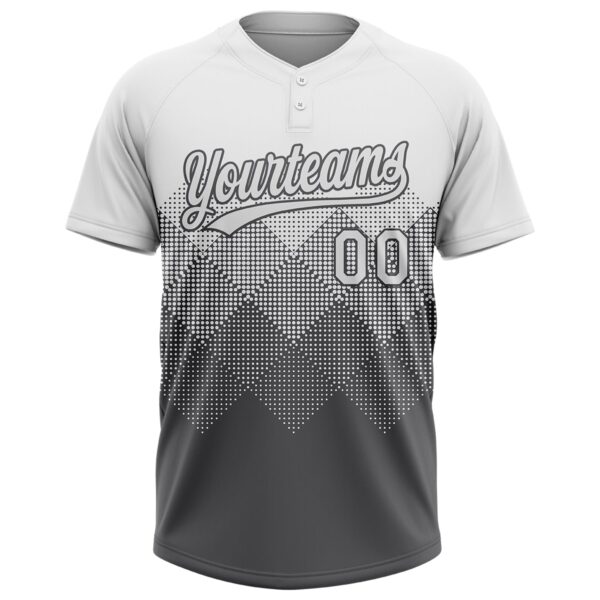 Custom White Steel Gray 3D Gradient Square Shape Two-Button Unisex Softball Jersey