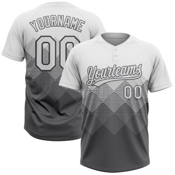 Custom White Steel Gray 3D Gradient Square Shape Two-Button Unisex Softball Jersey