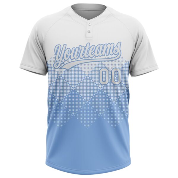 Custom White Light Blue 3D Gradient Square Shape Two-Button Unisex Softball Jersey