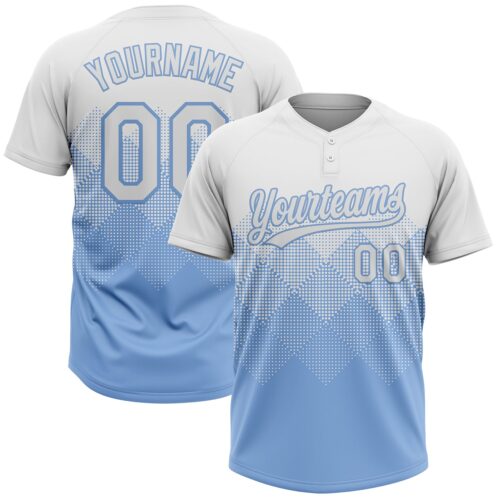 Softball1967 Custom White Light Blue 3D Gradient Square Shape Two-Button Unisex Softball Jersey