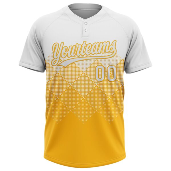 Custom White Gold 3D Gradient Square Shape Two-Button Unisex Softball Jersey