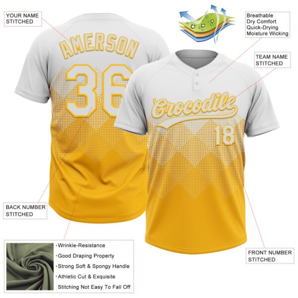 Custom White Gold 3D Gradient Square Shape Two-Button Unisex Softball Jersey