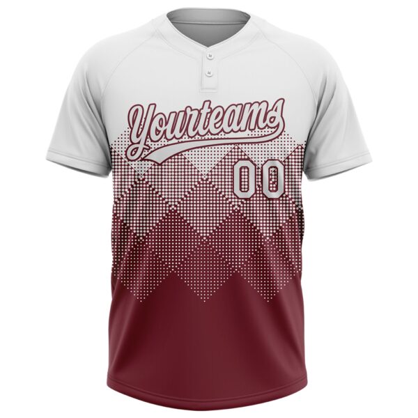 Custom White Burgundy 3D Gradient Square Shape Two-Button Unisex Softball Jersey