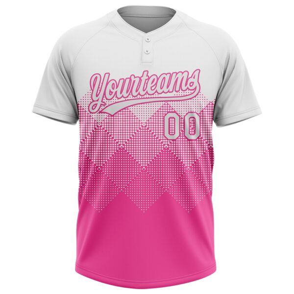 Custom White Pink 3D Gradient Square Shape Two-Button Unisex Softball Jersey