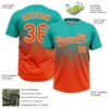 Custom Aqua Orange-White 3D Gradient Square Shape Two-Button Unisex Softball Jersey
