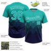 Custom Aqua Navy-White 3D Gradient Square Shape Two-Button Unisex Softball Jersey