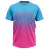 Custom Sky Blue Pink 3D Gradient Square Shape Two-Button Unisex Softball Jersey